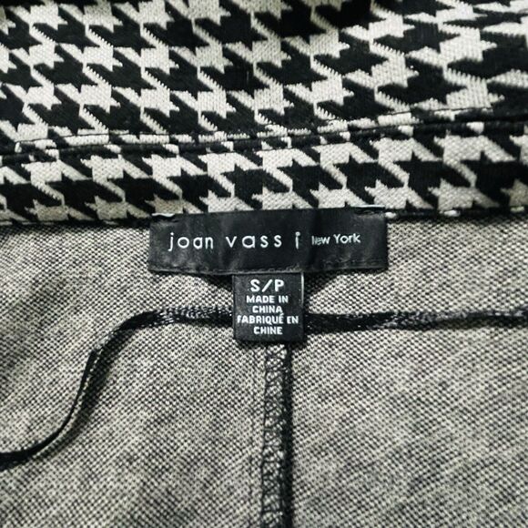 Joan Vass New York Houndstooth Blazer Size S Black Gray Longline Stretch Office - Picture 7 of 9